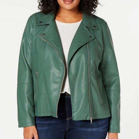 Style & Co. Jackets & Blazers - Style & Co. women S faux leather lightweight biker jacket green